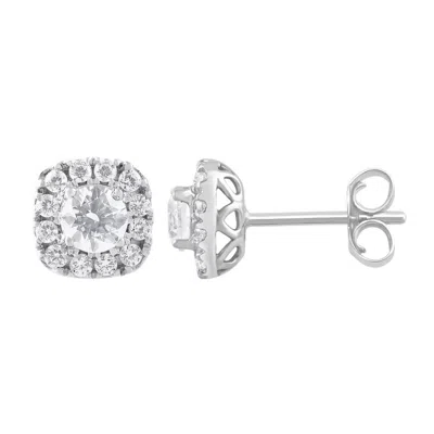 Brilliant Diamond 1.00 Carat 14k White Gold Round Cut Lab Grown Diamond Halo Stud Push Back Earrings In Metallic