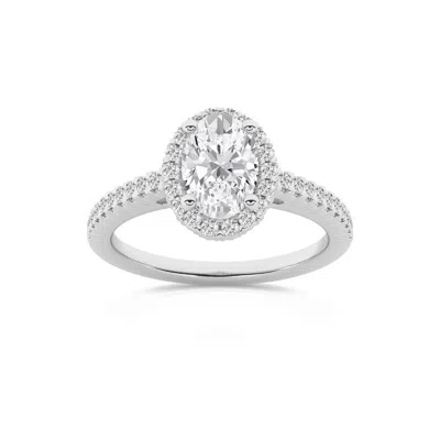 Brilliant Diamond 1.00 Carat 14k White Gold Round Cut Lab Grown Diamond Halo Wedding Ring For Women-
