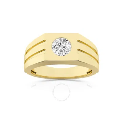 Brilliant Diamond 1.00 Carat 14k Yellow Gold Men's Ring Round Cut Lab Grown Diamond Men's Engagement