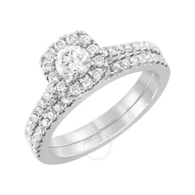 Brilliant Diamond 1.00 Carat Lab Grown Round Cut Diamond Halo Wedding Engagement Ring Set (f-g