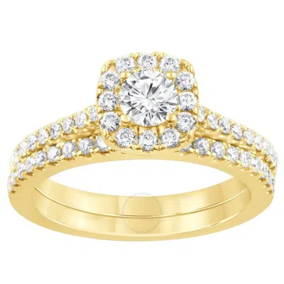Brilliant Diamond 1.00 Carat Lab Grown Round Cut Diamond Halo Wedding Engagement Ring Set (f-g