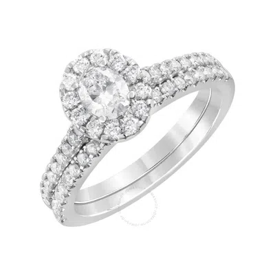 Brilliant Diamond 1.00 Carat Oval & Round Cut Lab Grown Diamond Halo Wedding Engagement Ring Set (f-