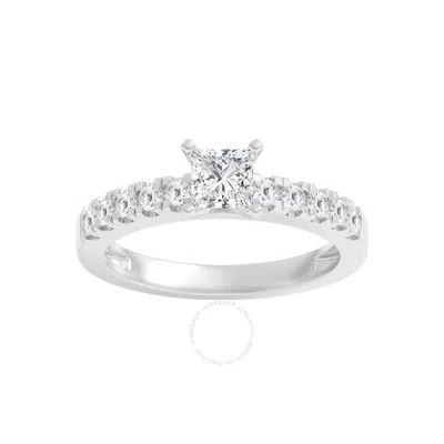 Brilliant Diamond 1.00 Carat Princess & Round Cut Lab Grown Diamond Side Stone Engagement Ring (f-g