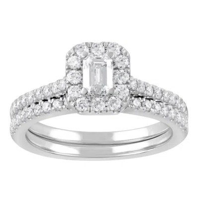 Brilliant Diamond 1.00 Caratt 14k White Gold Emerald Cut Lab Grown Diamond Bridal Ring Set  For Wome