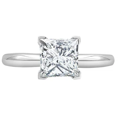 Brilliant Diamond 1.00 Caratt 14k White Gold Princess Cut Lab Grown Diamond Solitaire Engagement Rin
