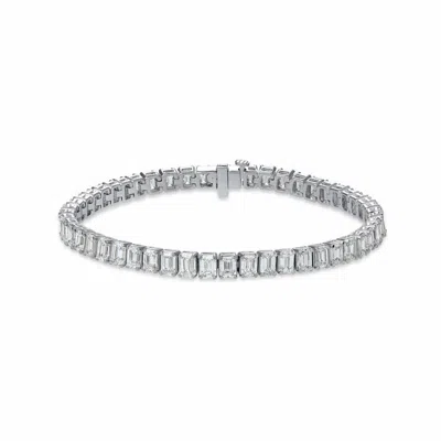 Brilliant Diamond 11.50 Carat Emerald Cut Lab Grown Diamond Tennis Bracelet In 14k White Gold