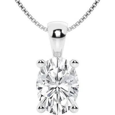 Brilliant Diamond 1/2 Carat Oval Lab Grown Diamond Solitaire Pendant In 14k White Gold In Metallic