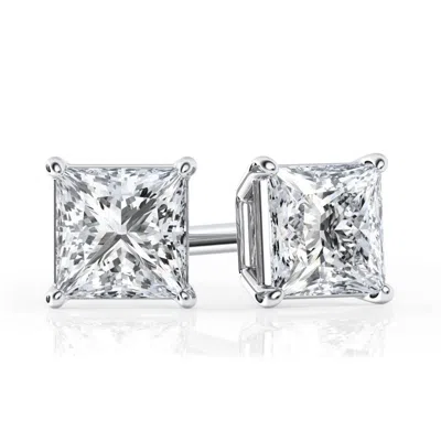 Brilliant Diamond 1/2 Carat Princess Cut Lab Grown Diamond Stud Earrings In ["white"]