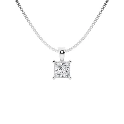 Brilliant Diamond 1/2 Carat Princess Lab Grown Diamond Solitaire Pendant In 14k White Gold