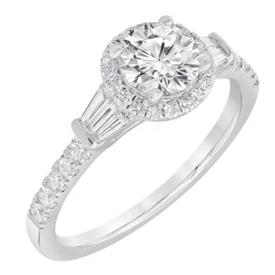 Brilliant Diamond 1.25 Carat 14k White Gold Round Cut Lab Grown Diamond Halo Engagement Ring For Wom