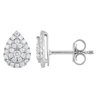 Brilliant Diamond 1/3 Carat Lab Grown Halo Diamond Stud Earrings In Sterling Silver In White