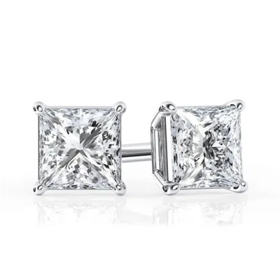 Brilliant Diamond 1/3 Carat Princess Cut Lab Grown Diamond Stud Earrings In ["white"]
