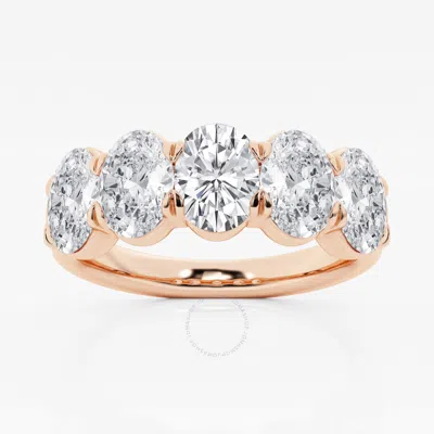 Brilliant Diamond 14k Rose Gold 3 Cttw Oval-cut Lab Grown Diamond Five Stone Anniversary Band (fg In Pink