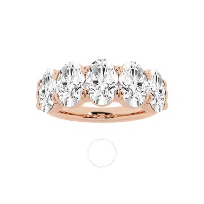 Brilliant Diamond 14k Rose Gold 4 Cttw Oval-cut Lab Grown Diamond Five Stone Anniversary Band (fg In Pink