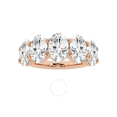 Brilliant Diamond 14k Rose Gold 5 Cttw Oval-cut Lab Grown Diamond Five Stone Anniversary Band (fg In Pink