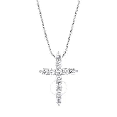 Brilliant Diamond 14k White Gold 1 Cttw Lab Grown Diamond Cross Pendant Necklace (g-h