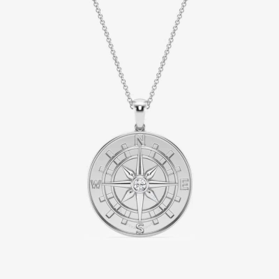 Brilliant Diamond 14k White Gold 1/10 Ctw Round Lab Grown Diamond Compass Fashion Pendant Necklace F