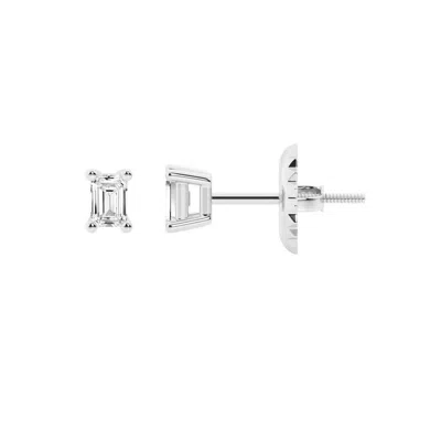 Brilliant Diamond 14k White Gold Igi Certified 0.50 Carat Emerald Cut Lab Grown Diamond Stud Earring