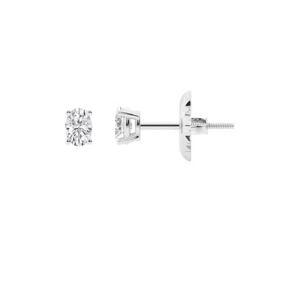 Brilliant Diamond 14k White Gold Igi Certified 0.50 Carat Oval Cut Lab Grown Diamond Stud Earrings F