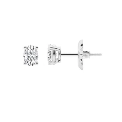 Brilliant Diamond 14k White Gold Igi Certified 1 Carat Oval Cut Lab Grown Diamond Stud Earrings For