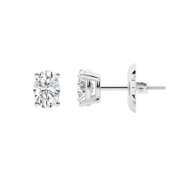 Brilliant Diamond 14k White Gold Igi Certified 1.50 Carat Oval Cut Lab Grown Diamond Stud Earrings F