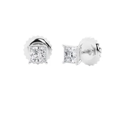 Brilliant Diamond 14k White Gold Igi Certified 1.50 Carat Princess Cut Lab Grown Diamond Stud Earrin