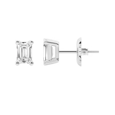 Brilliant Diamond 14k White Gold Igi Certified 2 Carat Emerald Cut Lab Grown Diamond Stud Earrings F