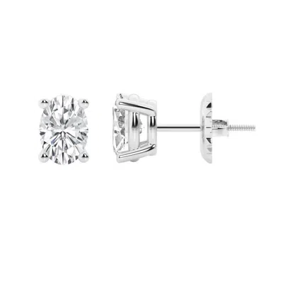 Brilliant Diamond 14k White Gold Igi Certified 3 Carat Oval Cut Lab Grown Diamond Stud Earrings For