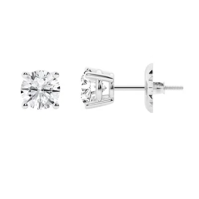 Brilliant Diamond 14k White Gold Igi Certified 3 Carat Round Cut Lab Grown Diamond Stud Earrings For
