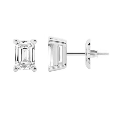 Brilliant Diamond 14k White Gold Igi Certified 4 Carat Emerald Cut Lab Grown Diamond Stud Earrings F