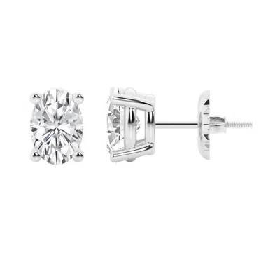 Brilliant Diamond 14k White Gold Igi Certified 4 Carat Oval Cut Lab Grown Diamond Stud Earrings For