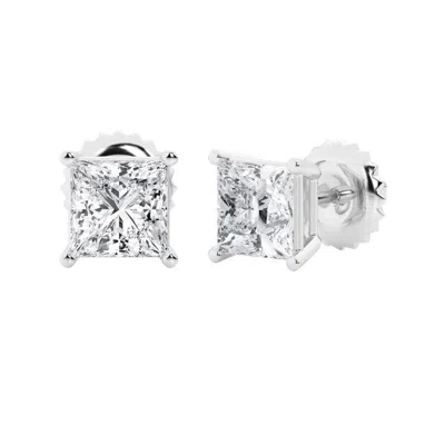 Brilliant Diamond 14k White Gold Igi Certified 4 Carat Princess Cut Lab Grown Diamond Stud Earrings