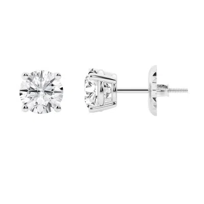Brilliant Diamond 14k White Gold Igi Certified 4 Carat Round Cut Lab Grown Diamond Stud Earrings For