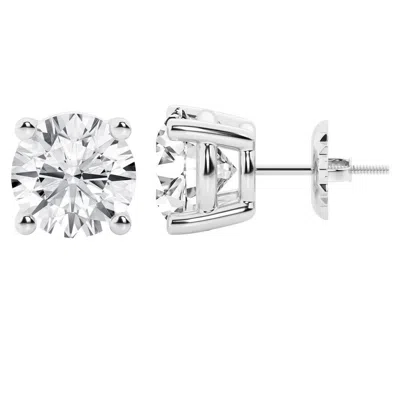 Brilliant Diamond 14k White Gold Igi Certified 6 Carat Round Cut Lab Grown Diamond Stud Earrings For