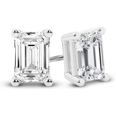 Brilliant Diamond 14k White Gold Igi Certified 7 Carat Emerald Cut Lab Grown Diamond Stud Earrings F