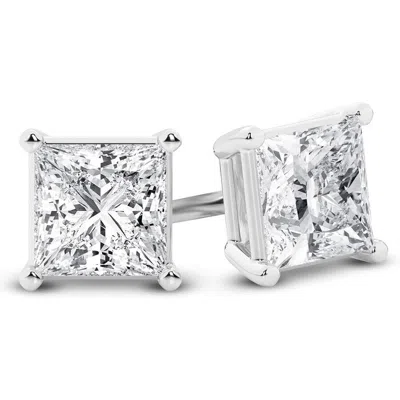 Brilliant Diamond 14k White Gold Igi Certified 7 Carat Princess Cut Lab Grown Diamond Stud Earrings