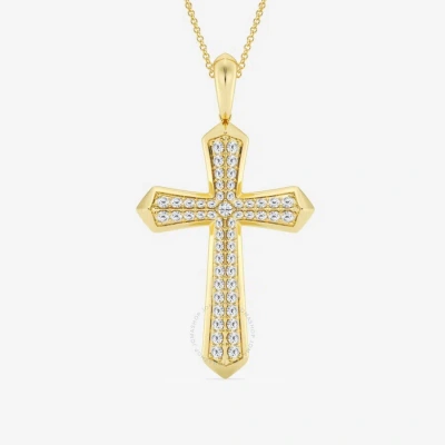 Brilliant Diamond 14k Yellow Gold 1 Ctw Round Lab Grown Diamond Double Row Cross Necklace For Men (f