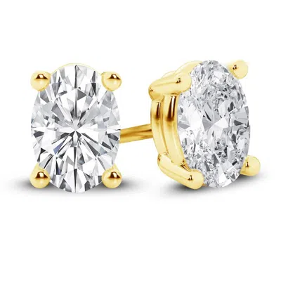 Brilliant Diamond 14k Yellow Gold Igi Certified 1 Carat Oval Cut Lab Grown Diamond Stud Earrings For
