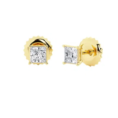 Brilliant Diamond 14k Yellow Gold Igi Certified 1.50 Carat Princess Cut Lab Grown Diamond Stud Earri