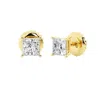 Brilliant Diamond 14k Yellow Gold Igi Certified 2 Carat Princess Cut Lab Grown Diamond Stud Earrings In Yellow