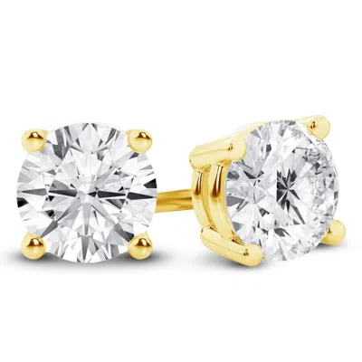 Brilliant Diamond 14k Yellow Gold Igi Certified 3 Carat Round Cut Lab Grown Diamond Stud Earrings Fo