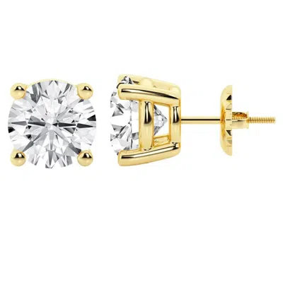 Brilliant Diamond 14k Yellow Gold Igi Certified 6 Carat Round Cut Lab Grown Diamond Stud Earrings Fo