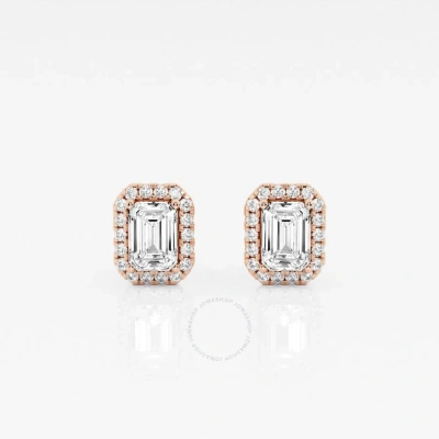 Brilliant Diamond 14kt Rose Gold 1 1/10 Cttw Emerald-cut Lab Grown Diamond Halo Stud Earrings For Wo In Pink