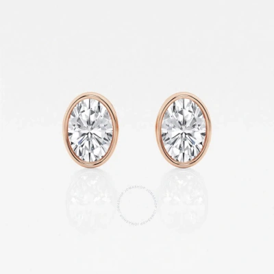 Brilliant Diamond 14kt Rose Gold 1 1/2 Cttw Oval-cut Lab Grown Diamond Bezel Set Solitaire Stud Earr In Pink