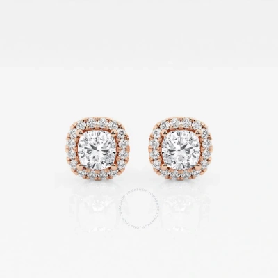 Brilliant Diamond 14kt Rose Gold 1 1/5 Cttw Cushion-cut Lab Grown Diamond Halo Stud Earrings For Wom In Pink