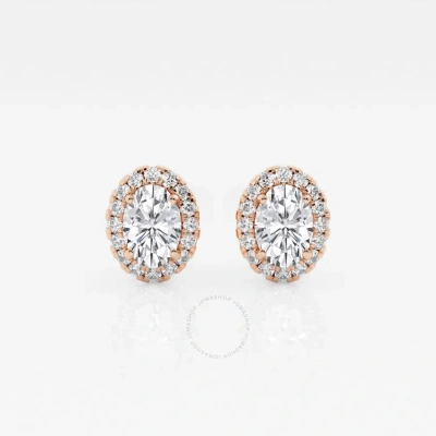 Brilliant Diamond 14kt Rose Gold 1 1/5 Cttw Oval-cut Lab Grown Diamond Halo Stud Earrings For Women In Pink