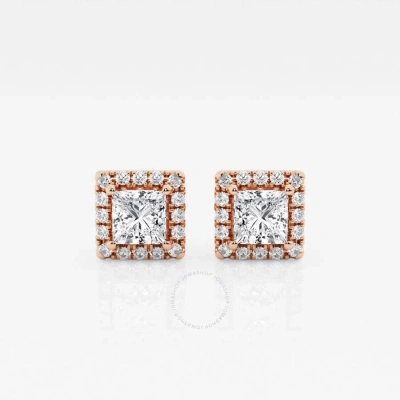 Brilliant Diamond 14kt Rose Gold 1 1/5 Cttw Princess-cut Lab Grown Diamond Halo Stud Earrings For Wo In Pink