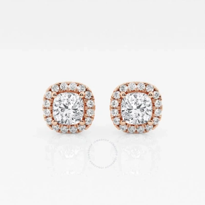 Brilliant Diamond 14kt Rose Gold 1 3/4 Cttw Cushion-cut Lab Grown Diamond Halo Stud Earrings For Wom In Pink