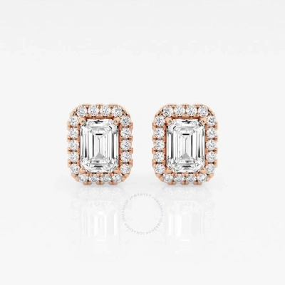 Brilliant Diamond 14kt Rose Gold 1 3/4 Cttw Emerald-cut Lab Grown Diamond Halo Stud Earrings For Wom In Burgundy