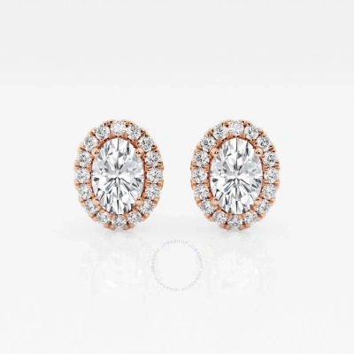 Brilliant Diamond 14kt Rose Gold 1 7/8 Cttw Oval-cut Lab Grown Diamond Halo Stud Earrings For Women In Pink